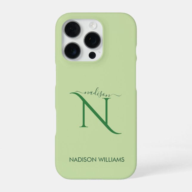 Elegant Monogram Personalised light green iPhone Case (Back)
