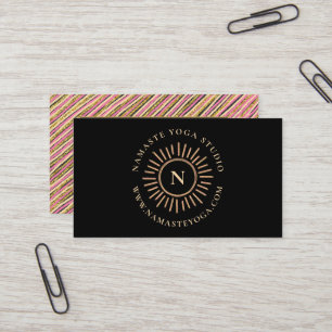 Elegant Monogram Personalized Black Yellow Gold Business Card