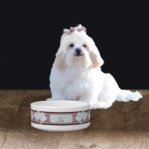 Elegant Monogram Pet Bowl with Magnolia Flowers