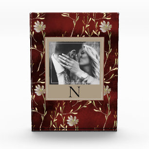 Elegant Monogram Photo Burgundy Floral