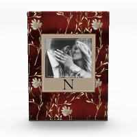Elegant Monogram Photo Burgundy Floral