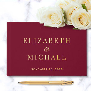 Elegant Monogram Photo Burgundy Wedding Guest Book