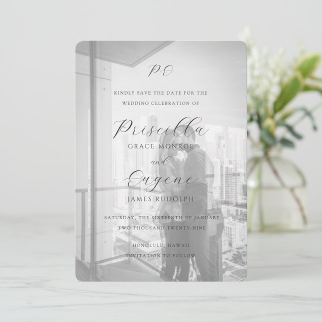 Elegant Monogram Photo Classic Wedding Save The Date (Standing Front)