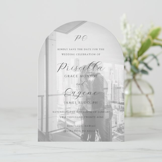 Elegant Monogram Photo Classic Wedding Save The Date (Standing Front)