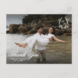 Elegant Monogram Photo Overlay Wedding Thank You Postcard
