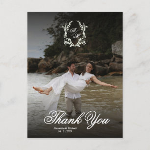 Elegant Monogram Photo Overlay Wedding Thank You Postcard
