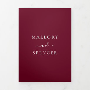Elegant Monogram Photo Simple Burgundy Wedding Tri-Fold Invitation