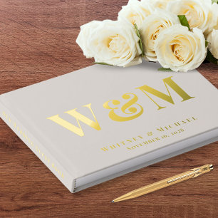 Elegant Monogram Photo Taupe Wedding Guest Book