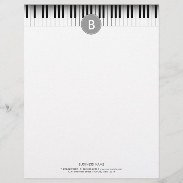 Elegant Monogram Piano Keys Letterhead Template (Front)