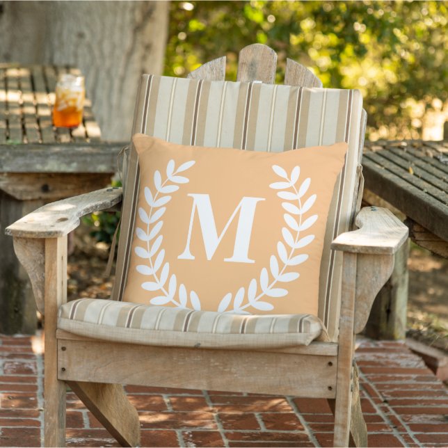 Elegant Monogram Pillow with Laurel Wreath Design (Chair)