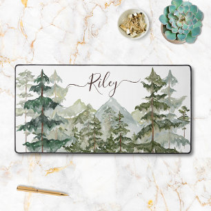 Elegant Monogram Pine Forest Mountain Desk Mat