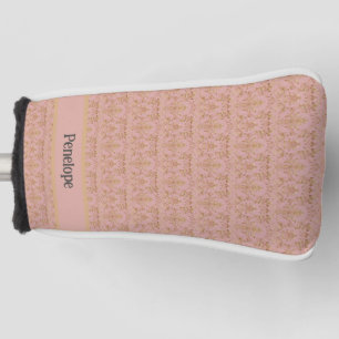 Elegant Monogram Pink and Gold Damask Golf Head Cover