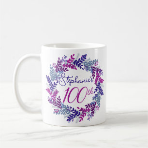 Elegant Monogram Pink and Purple 100th Birthday Coffee Mug