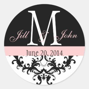 Elegant Monogram Pink Black Swirls Wedding Seal