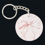 Elegant Monogram Pink Bow  Key Ring<br><div class="desc">Cute & charming pink keychain featuring a soft blush pink Monogram design and a delicate bow illustration.</div>