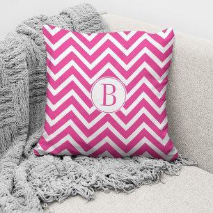 Elegant Monogram Pink Chevron Pattern  Cushion