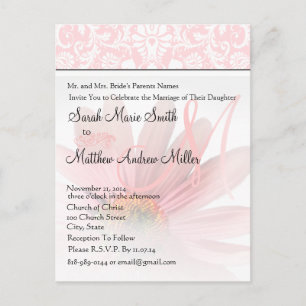Elegant Monogram Pink Daisy Wedding Invitation Postcard