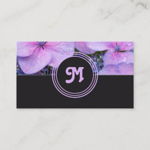 Elegant monogram pink flower florist dark grey business card