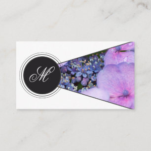 Elegant monogram pink flower florist white grey business card