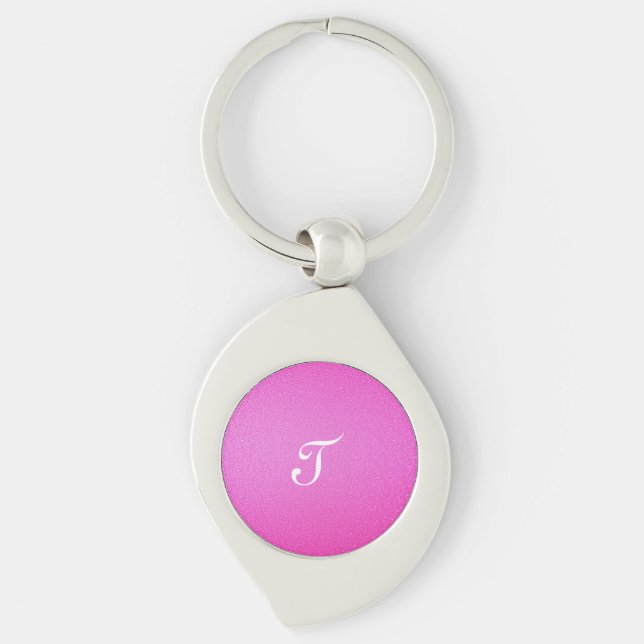 Elegant Monogram pink glitter Key Ring (Front)
