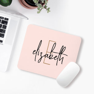 Elegant Monogram Pink Gold Script Mouse Pad