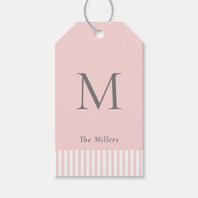 Elegant Monogram Pink & Grey  Gift Tags (Front)