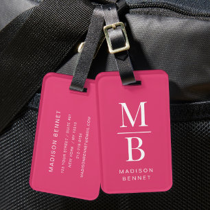 Elegant Monogram Pink Luggage Tag