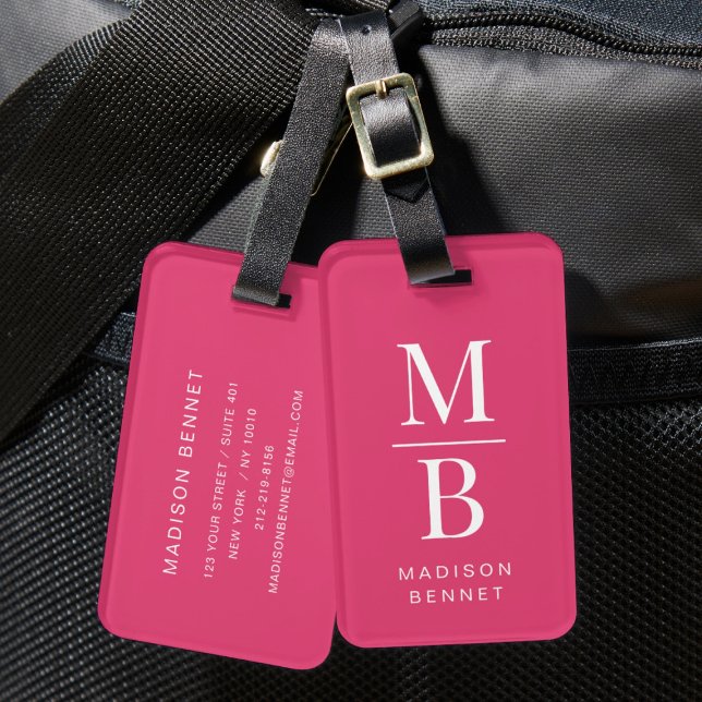 Elegant Monogram Pink Luggage Tag (Elegant Monogram Pink Luggage Tag)
