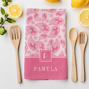 Elegant Monogram Pink Pattern Tea Towel