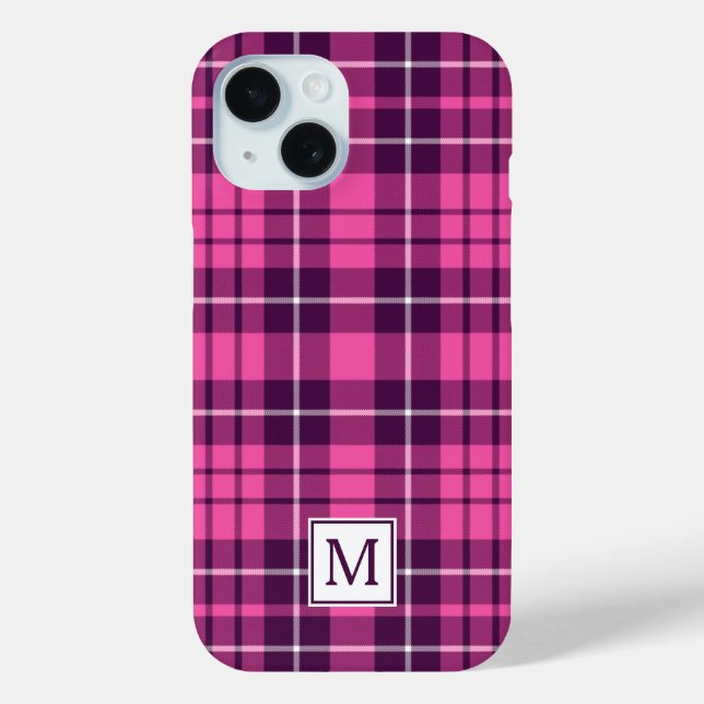 Elegant Monogram Pink Plaid Case-Mate iPhone Case (Back)