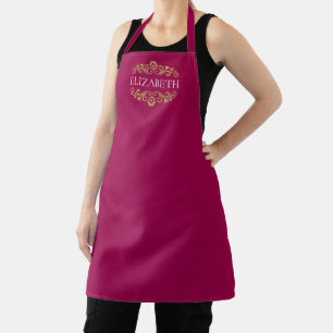 Elegant Monogram Pink Valentines Day Apron