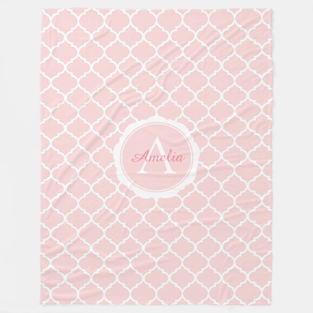 Elegant Monogram Pink White Pattern Fleece Blanket (Front)
