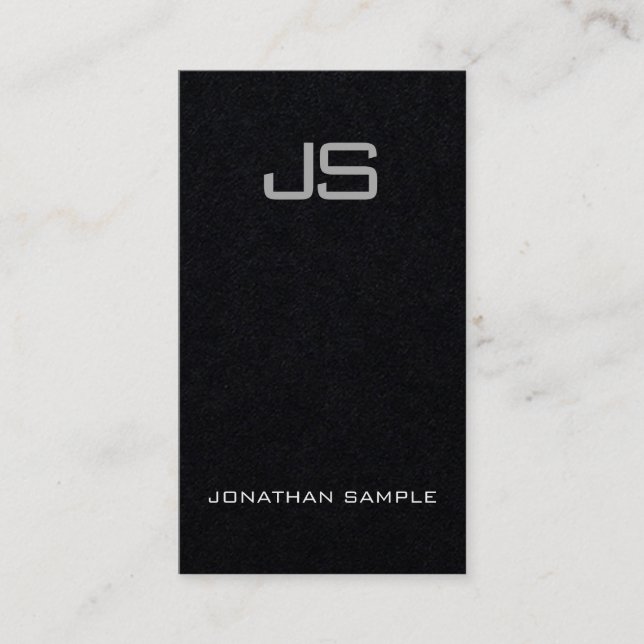 Elegant Monogram Premium Black Unique Vertical Business Card (Front)