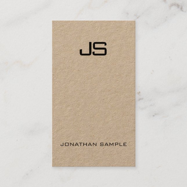 Elegant Monogram Premium Kraft Unique Vertical Business Card (Front)