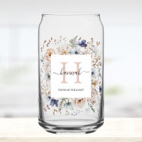 Elegant Monogram Pretty Beige Blue Flowers Floral