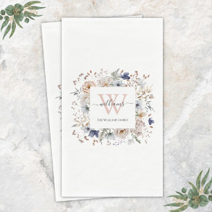 Elegant Monogram Pretty Beige Blue Flowers Floral Napkin