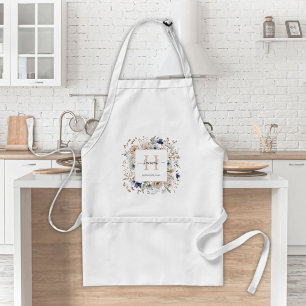 Elegant Monogram Pretty Beige Blue Flowers Floral Standard Apron