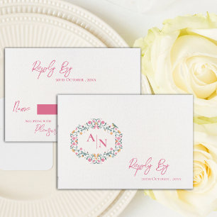 Elegant Monogram Pretty Intricate Floral Wedding RSVP Card