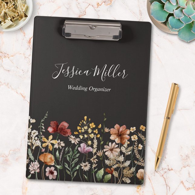 Elegant Monogram Pretty Watercolor Wildflower  Clipboard (Creator Uploaded)