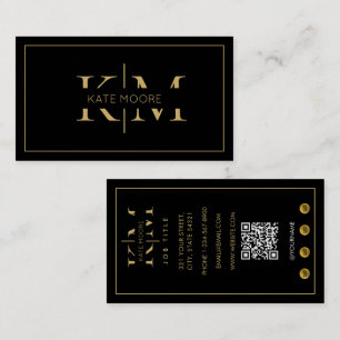 Elegant Monogram Professional Black Gold Marketing Business Card