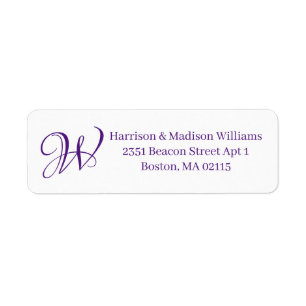 Elegant Monogram purple custom Return Address Label