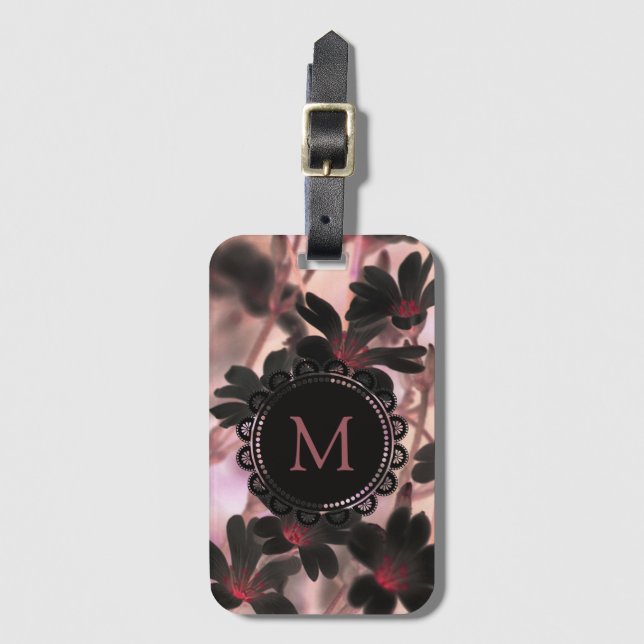 Elegant Monogram Purple Flowers Luggage Tag (Front Vertical)