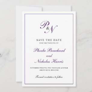 Elegant Monogram Purple Formal Wedding Save The Date