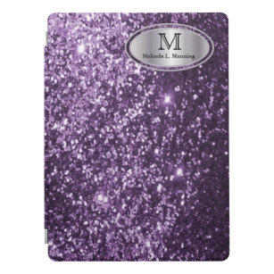 Elegant Monogram Purple Glitter and Silver iPad Pro Cover