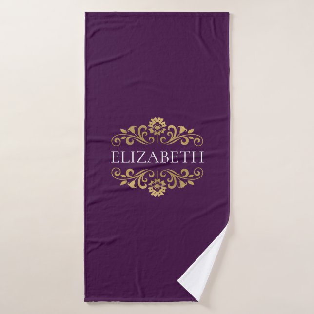 Elegant Monogram Purple Gold Bath Towel (Bath Towel)