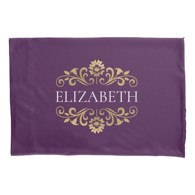 Elegant Monogram Purple Gold Pillow Case (Front)