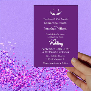 Elegant Monogram Purple Jewel Tone Wedding Invitation