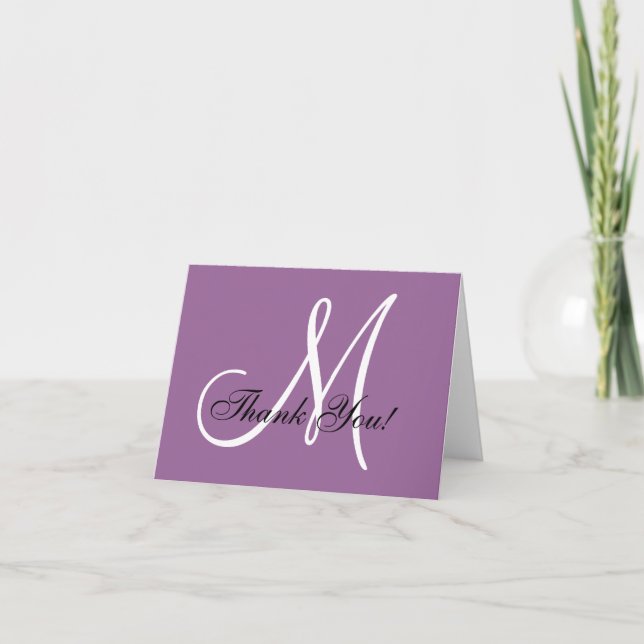 Elegant Monogram Purple Mauve Thank You Card (Front)
