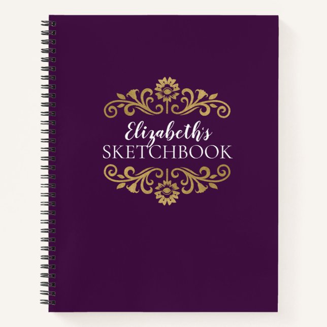 Elegant Monogram Purple Sketchbook Notebook (Front)