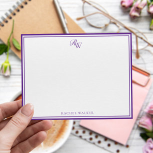 Elegant Monogram Purple Two Border Card